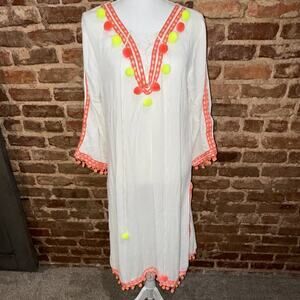 America & Beyond Boho Fringe Neon Embroidered Dress Tassel Ties NEW w/TAG Sz M